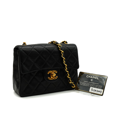VINTAGE CHANEL MINI SQUARE 17 CHAIN SHOULDER BAG BLACK LAMB SKIN GOLD HARDWARE 90343021