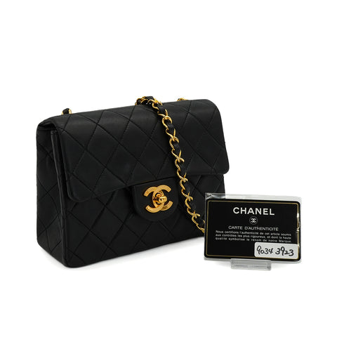 VINTAGE CHANEL MINI SQUARE 17 CHAIN SHOULDER BAG BLACK LAMB SKIN GOLD HARDWARE 90343923