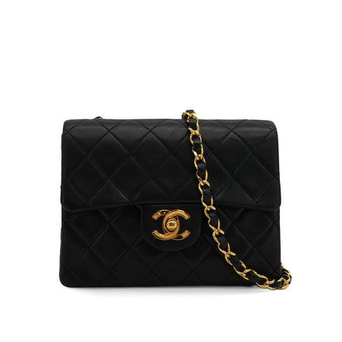 VINTAGE CHANEL MINI SQUARE 17 CHAIN SHOULDER BAG BLACK LAMB SKIN GOLD HARDWARE 90343923