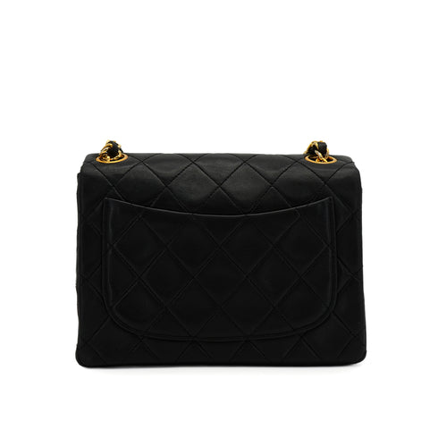 VINTAGE CHANEL MINI SQUARE 17 CHAIN SHOULDER BAG BLACK LAMB SKIN GOLD HARDWARE 90343923