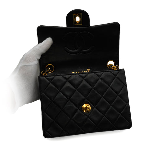 VINTAGE CHANEL MINI SQUARE 17 CHAIN SHOULDER BAG BLACK LAMB SKIN GOLD HARDWARE 90343923