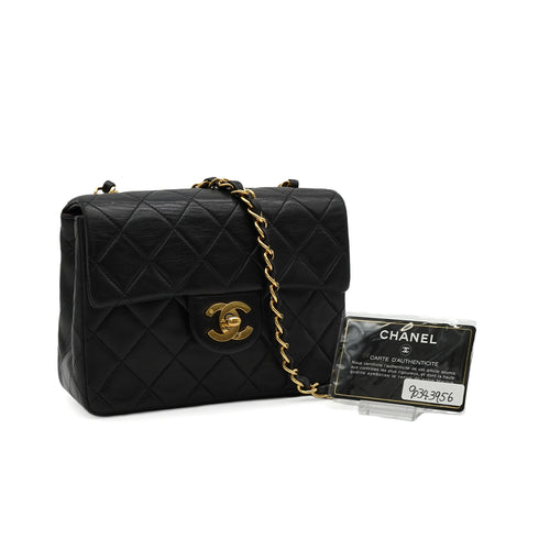VINTAGE CHANEL MINI SQUARE 17 CHAIN SHOULDER BAG BLACK LAMB SKIN GOLD HARDWARE 90343956