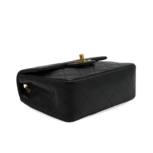 VINTAGE CHANEL MINI SQUARE 17 CHAIN SHOULDER BAG BLACK LAMB SKIN GOLD HARDWARE 90343956
