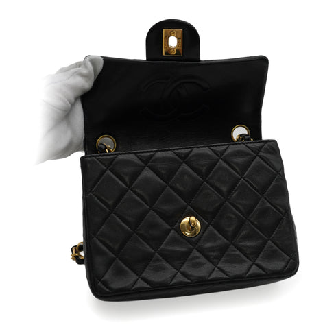 VINTAGE CHANEL MINI SQUARE 17 CHAIN SHOULDER BAG BLACK LAMB SKIN GOLD HARDWARE 90343956