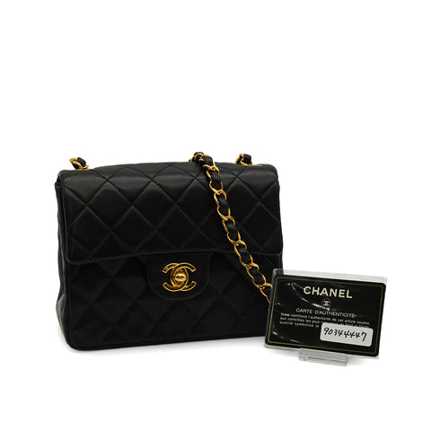 VINTAGE CHANEL MINI SQUARE 17 CHAIN SHOULDER BAG BLACK LAMB SKIN GOLD HARDWARE 90344447