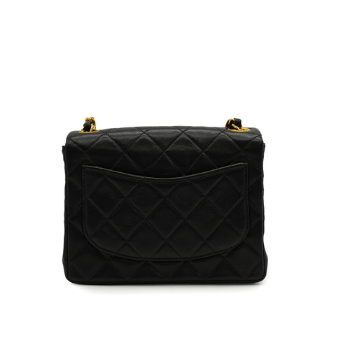VINTAGE CHANEL MINI SQUARE 17 CHAIN SHOULDER BAG BLACK LAMB SKIN GOLD HARDWARE 90344447