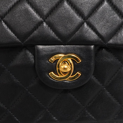 VINTAGE CHANEL MINI SQUARE 17 CHAIN SHOULDER BAG BLACK LAMB SKIN GOLD HARDWARE 90344447