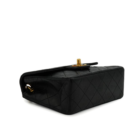 VINTAGE CHANEL MINI SQUARE 17 CHAIN SHOULDER BAG BLACK LAMB SKIN GOLD HARDWARE 90346681