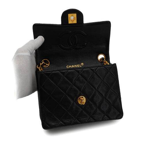 VINTAGE CHANEL MINI SQUARE 17 CHAIN SHOULDER BAG BLACK LAMB SKIN GOLD HARDWARE 90346681