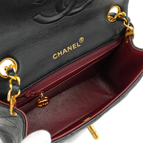 VINTAGE CHANEL MINI SQUARE 17 CHAIN SHOULDER BAG BLACK LAMB SKIN GOLD HARDWARE 90346681
