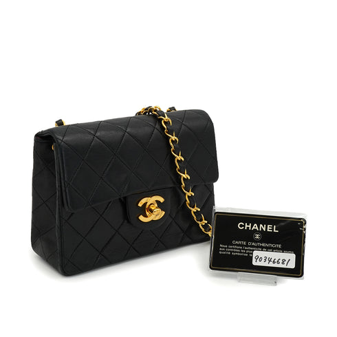 VINTAGE CHANEL MINI SQUARE 17 CHAIN SHOULDER BAG BLACK LAMB SKIN GOLD HARDWARE 90346681