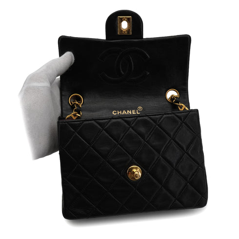 VINTAGE CHANEL MINI SQUARE 17 CHAIN SHOULDER BAG BLACK LAMB SKIN GOLD HARDWARE 90350364