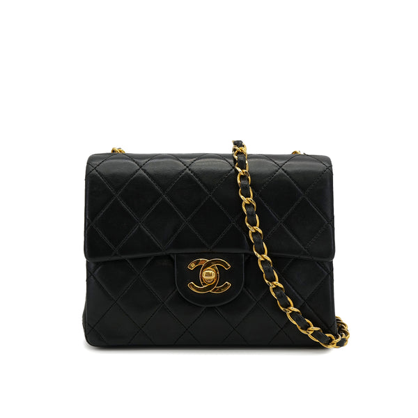 VINTAGE CHANEL MINI SQUARE 17 CHAIN SHOULDER BAG BLACK LAMB SKIN GOLD HARDWARE 90319942