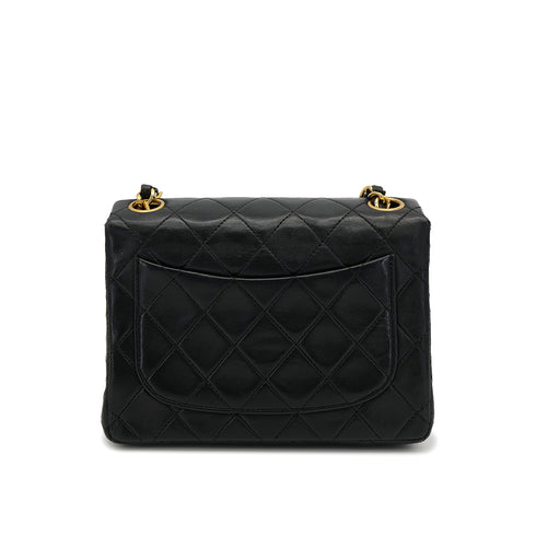 VINTAGE CHANEL MINI SQUARE 17 CHAIN SHOULDER BAG BLACK LAMB SKIN GOLD HARDWARE 90319942