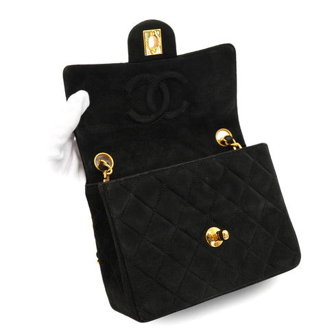 VINTAGE CHANEL MINI SQUARE 17 CHAIN SHOULDER BAG BLACK SUEDE GOLD HARDWARE 90326733