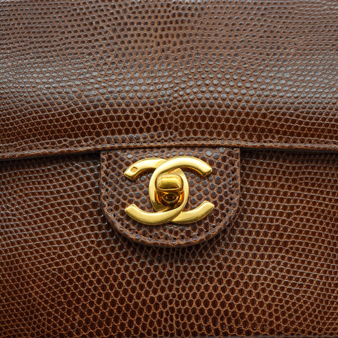 VINTAGE CHANEL MINI SQUARE 17 CHAIN SHOULDER BAG BROWN LIZARD GOLD HARDWARE 90327395