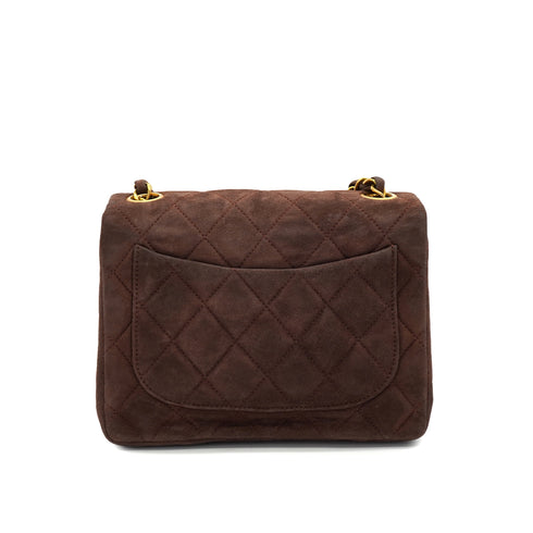 VINTAGE CHANEL MINI SQUARE 17 CHAIN SHOULDER BAG BROWN SUEDE GOLD HARDWARE 90326852