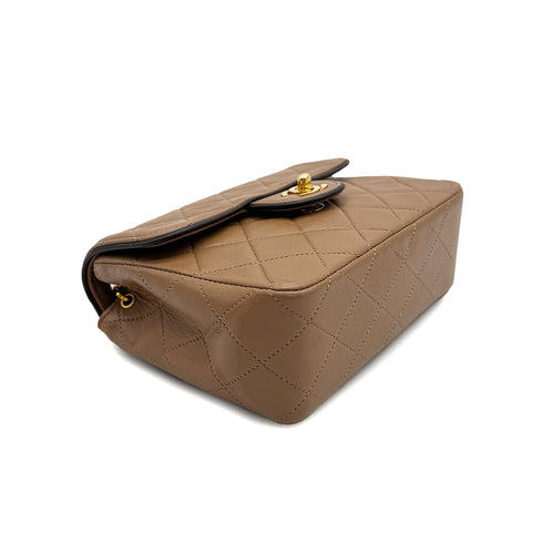 VINTAGE CHANEL MINI SQUARE 17 CHAIN SHOULDER BAG CAMEL BROWN LAMB SKIN GOLD HARDWARE 90329019
