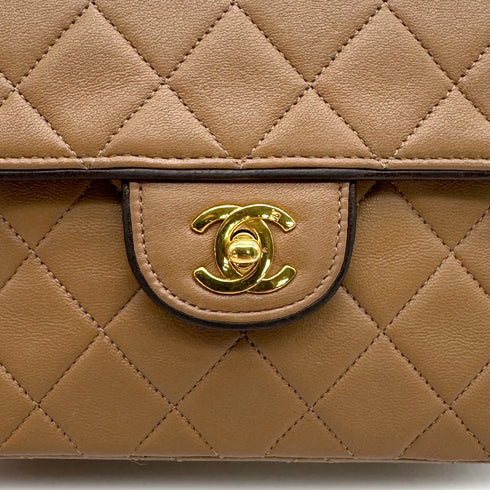 VINTAGE CHANEL MINI SQUARE 17 CHAIN SHOULDER BAG CAMEL BROWN LAMB SKIN GOLD HARDWARE 90329019