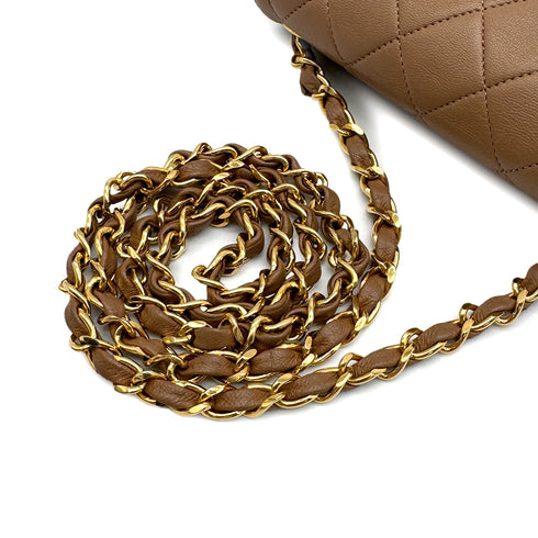VINTAGE CHANEL MINI SQUARE 17 CHAIN SHOULDER BAG CAMEL BROWN LAMB SKIN GOLD HARDWARE 90329019