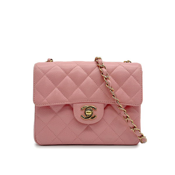 VINTAGE CHANEL MINI SQUARE 17 CHAIN SHOULDER BAG PINK CAVIAR SKIN GOLD HARDWARE 90313673