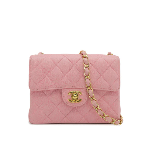 VINTAGE CHANEL MINI SQUARE 17 CHAIN SHOULDER BAG PINK CAVIAR SKIN GOLD HARDWARE 90314774