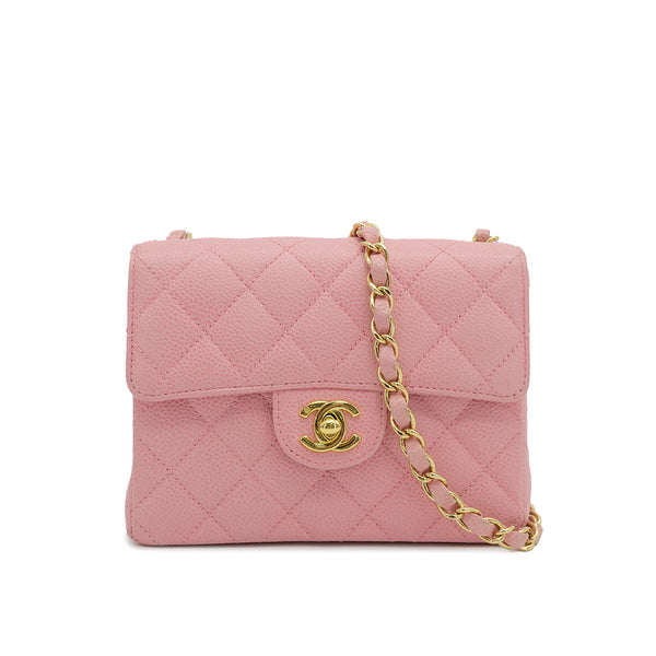 VINTAGE CHANEL MINI SQUARE 17 CHAIN SHOULDER BAG PINK CAVIAR SKIN GOLD HARDWARE 90314774