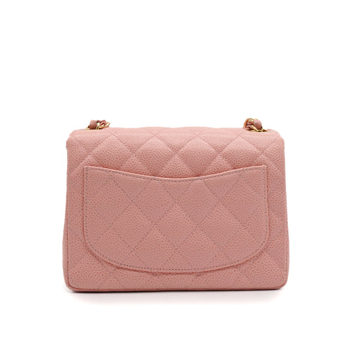 VINTAGE CHANEL MINI SQUARE 17 CHAIN SHOULDER BAG PINK CAVIR SKIN GOLD HARDWARE 90346104
