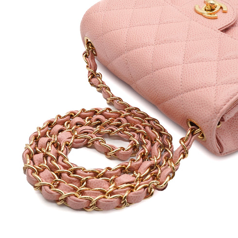 VINTAGE CHANEL MINI SQUARE 17 CHAIN SHOULDER BAG PINK CAVIR SKIN GOLD HARDWARE 90346104