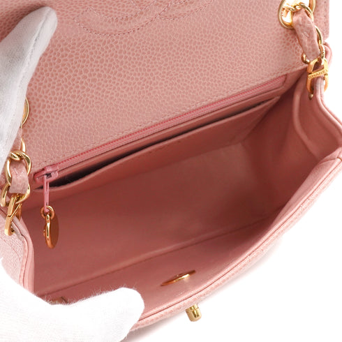 VINTAGE CHANEL MINI SQUARE 17 CHAIN SHOULDER BAG PINK CAVIR SKIN GOLD HARDWARE 90346104
