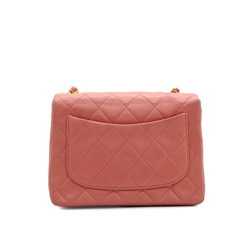 VINTAGE CHANEL MINI SQUARE 17 CHAIN SHOULDER BAG PINK LAMB SKIN GOLD HARDWARE 90346147