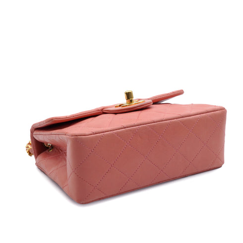 VINTAGE CHANEL MINI SQUARE 17 CHAIN SHOULDER BAG PINK LAMB SKIN GOLD HARDWARE 90346147
