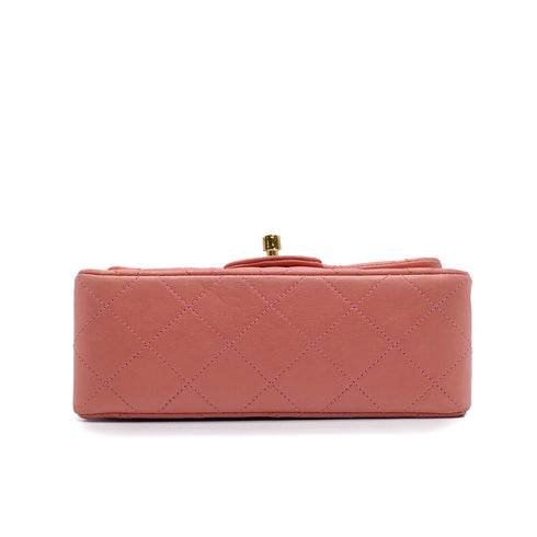 VINTAGE CHANEL MINI SQUARE 17 CHAIN SHOULDER BAG PINK LAMB SKIN GOLD HARDWARE 90346147