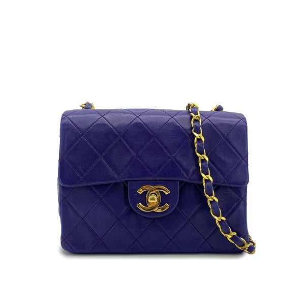 VINTAGE CHANEL MINI SQUARE 17 CHAIN SHOULDER BAG PURPLE LAMB SKIN GOLD HARDWARE 90327086
