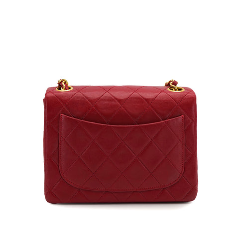 VINTAGE CHANEL MINI SQUARE 17 CHAIN SHOULDER BAG RED LAMB SKIN GOLD HARDWARE 90307916