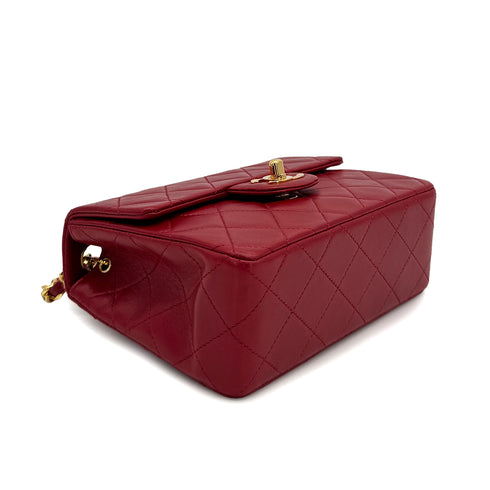 VINTAGE CHANEL MINI SQUARE 17 CHAIN SHOULDER BAG RED LAMB SKIN GOLD HARDWARE 90307916
