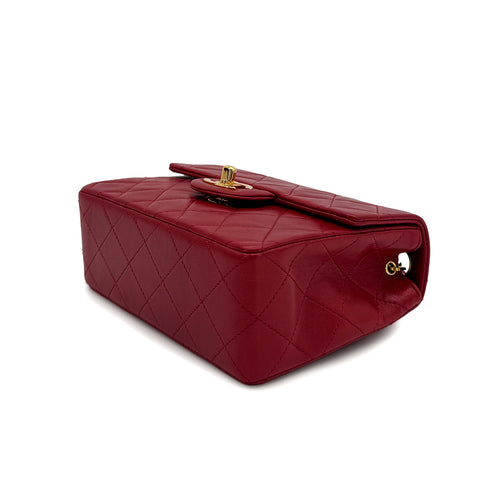 VINTAGE CHANEL MINI SQUARE 17 CHAIN SHOULDER BAG RED LAMB SKIN GOLD HARDWARE 90307916