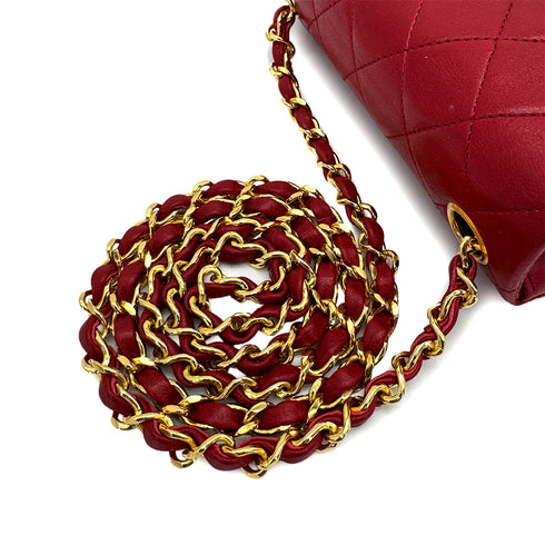 VINTAGE CHANEL MINI SQUARE 17 CHAIN SHOULDER BAG RED LAMB SKIN GOLD HARDWARE 90307916
