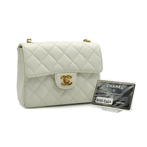 VINTAGE CHANEL MINI SQUARE 17 CHAIN SHOULDER BAG WHITE CAVIAR SKIN GOLD HARDWARE 90337662
