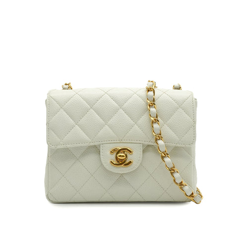 VINTAGE CHANEL MINI SQUARE 17 CHAIN SHOULDER BAG WHITE CAVIAR SKIN GOLD HARDWARE 90337662