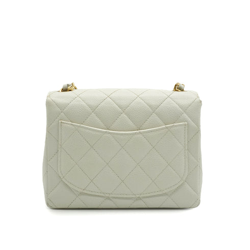 VINTAGE CHANEL MINI SQUARE 17 CHAIN SHOULDER BAG WHITE CAVIAR SKIN GOLD HARDWARE 90337662