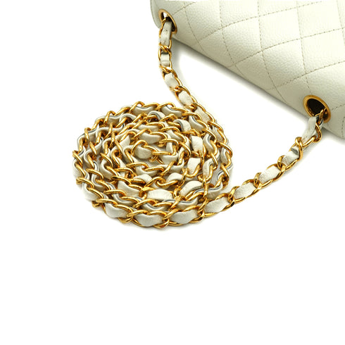 VINTAGE CHANEL MINI SQUARE 17 CHAIN SHOULDER BAG WHITE CAVIAR SKIN GOLD HARDWARE 90337662