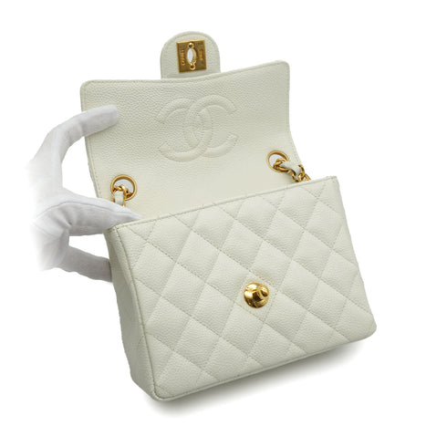 VINTAGE CHANEL MINI SQUARE 17 CHAIN SHOULDER BAG WHITE CAVIAR SKIN GOLD HARDWARE 90337662
