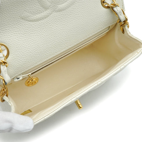 VINTAGE CHANEL MINI SQUARE 17 CHAIN SHOULDER BAG WHITE CAVIAR SKIN GOLD HARDWARE 90337662