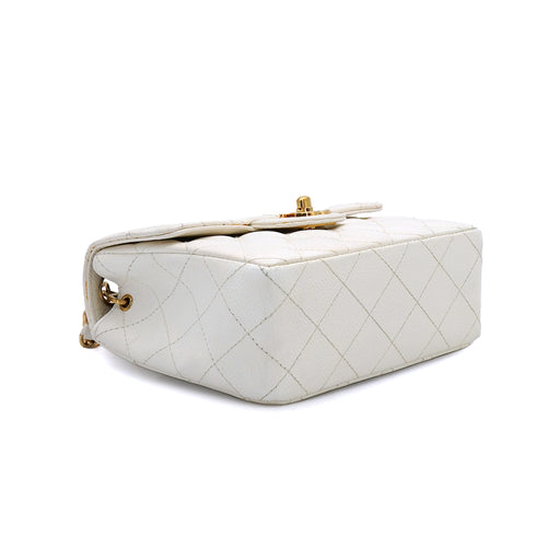 VINTAGE CHANEL MINI SQUARE 17 CHAIN SHOULDER BAG WHITE CAVIAR SKIN GOLD HARDWARE 90339873