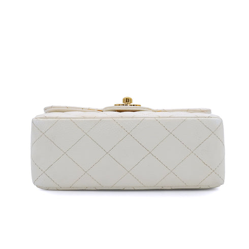 VINTAGE CHANEL MINI SQUARE 17 CHAIN SHOULDER BAG WHITE CAVIAR SKIN GOLD HARDWARE 90339873