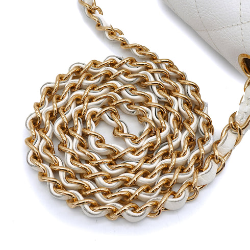 VINTAGE CHANEL MINI SQUARE 17 CHAIN SHOULDER BAG WHITE CAVIAR SKIN GOLD HARDWARE 90339873