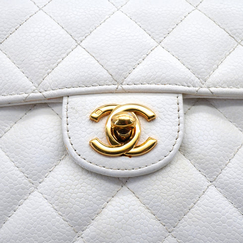 VINTAGE CHANEL MINI SQUARE 17 CHAIN SHOULDER BAG WHITE CAVIAR SKIN GOLD HARDWARE 90339873