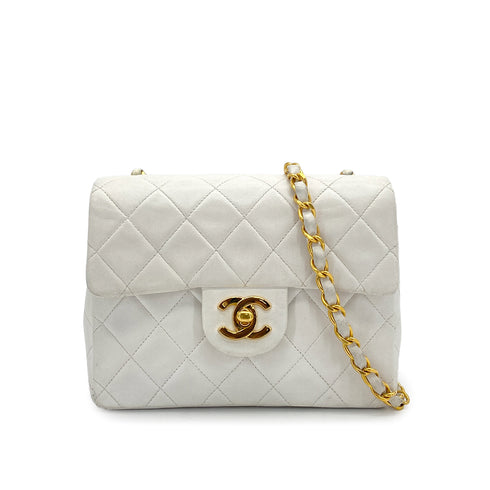 VINTAGE CHANEL MINI SQUARE 17 CHAIN SHOULDER BAG WHITE LAMB SKIN GOLD HARDWARE 90325596