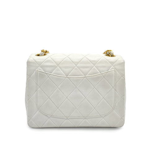 VINTAGE CHANEL MINI SQUARE 17 CHAIN SHOULDER BAG WHITE LAMB SKIN GOLD HARDWARE 90325596